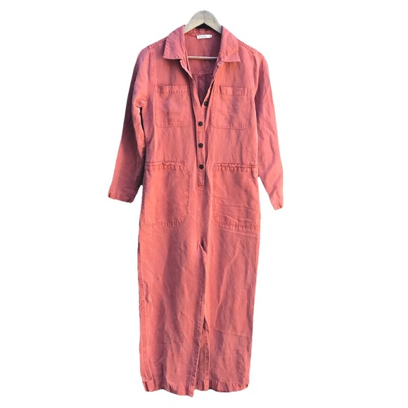 Marine Layer Pants - Marine Layer Women's M Coral Red Linen Lyocell Utility Coverall Jumpsuit